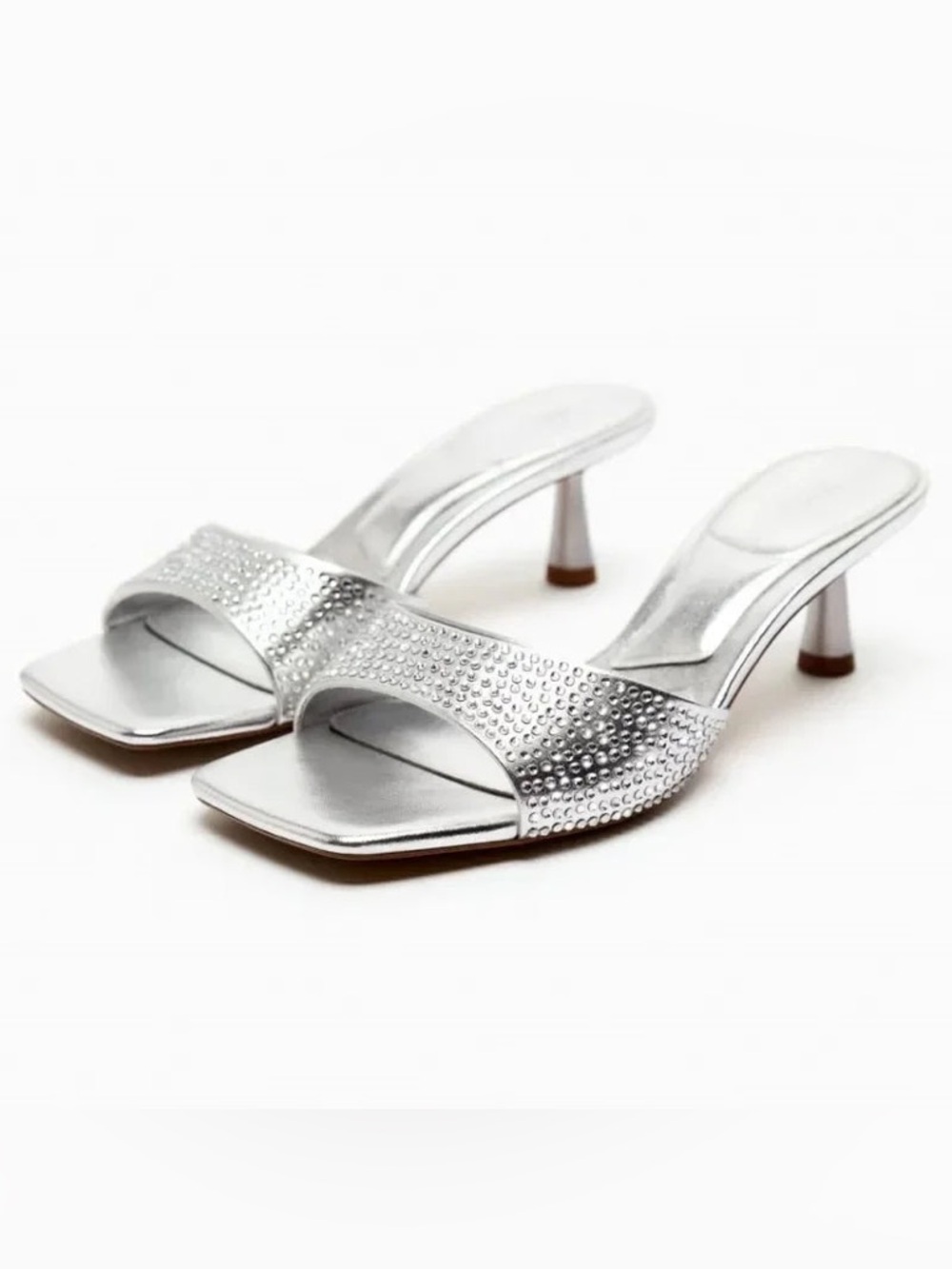 Zara Metallic Mid Heel Rhinestone Mules